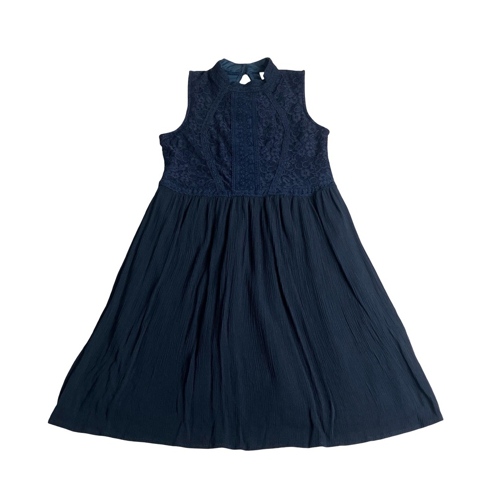 Xhilaration Lace Bodice Sleeveless Dress Womens Small Navy Blue Boho Fit & Flare